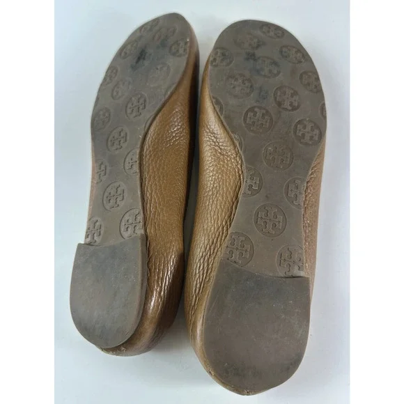 Tory Burch Reva Pebbled Leather Ballet Flats Royal Tan Camel Women Shoe Size 7M - Picture 10 of 16